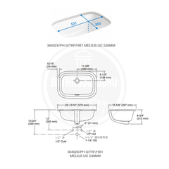 Kohler MELIUS Undercounter Washbasin 530mm / 590mm - 36402T-0 / 36403T-0