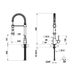 Gessi Semi-Pro Single Lever Kitchen Mixer With Extractable Double Jet Handshower - 50209