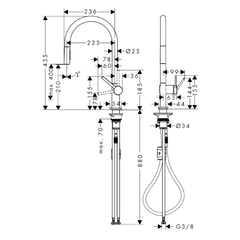 Hansgrohe Talis M54 Single Lever Kitchen Mixer with Pull Out Spout 210 2jet - 72842000 / 72842670