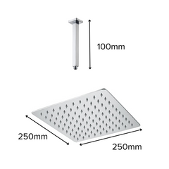 h+m Square Overhead Rainshower Stainless Steel 250mm