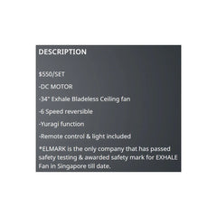 Elmark Snow White 34" EXHALE ceiling fan ELM-SNOWWHITE-WHI