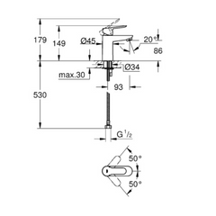 Grohe BauEdge Single-Lever Basin Mixer 1/2" Without Pop-Up Waste 32858000