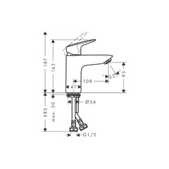 Hansgrohe Logis single lever basin mixer 100, DN15 comes with pop-up waste set G 1-1/4 71297009