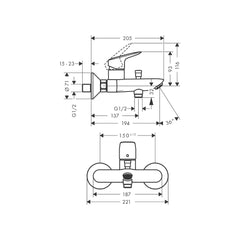 Hansgrohe Logis single lever bath mixer, DN15 for exposed installation 71432009