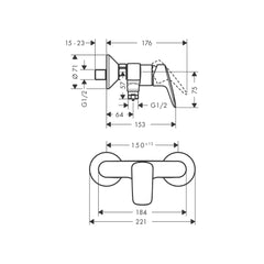 Hansgrohe Logis single levershower mixer, DN15 for exposed installation 71632009