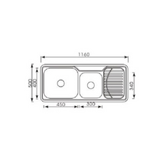 Monic I-1160 2 bowl 1 drainer inset sink MON-I1160-SST