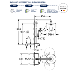 Grohe Euphoria SmartControl 260 Shower System Thermostatic Shower Mixer - 26509000