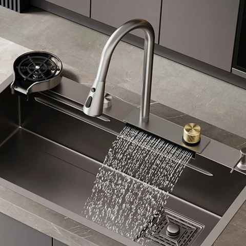 Black Stainless Steel Kitchen Sink - Washing, Draining and Cutting 3-in-1 Utility Sink with Sink Accessories
