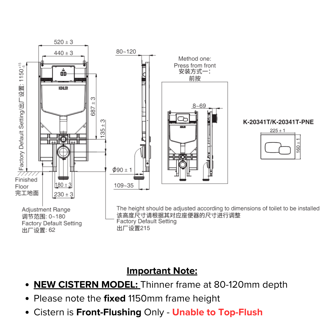 Kohler Veil Wall Hung WC Complete Bundle Set (Front-Actuation)