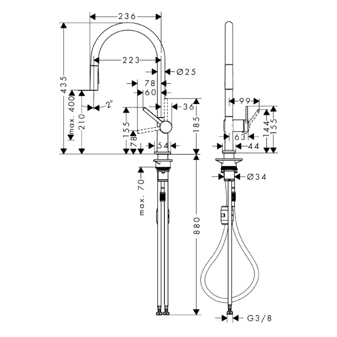Hansgrohe Talis M54 Single Lever Kitchen Mixer with Pull Out Spout 210 2jet - 72842000 / 72842670