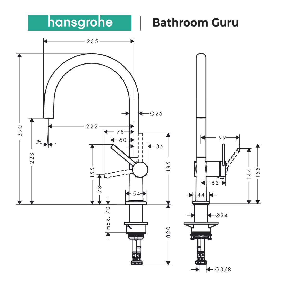 Hansgrohe Talis M54 Single Lever Kitchen Mixer 220, EcoSmart, 1jet - 72843000 / 72843670