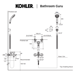 Kohler TAUT PIN Wall Mount Exposed Bath/Shower Set - K-74036X-4A-E2-CP