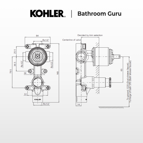 Kohler Aleo Concealed Bath & Shower Mixer with Diverter - Slim Trim
