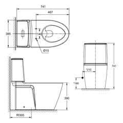 American Standard Acacia E SupaSleek Close Coupled 2.6/4L Two-Piece Toilet Bowl WC CL23075-6DASGCBT