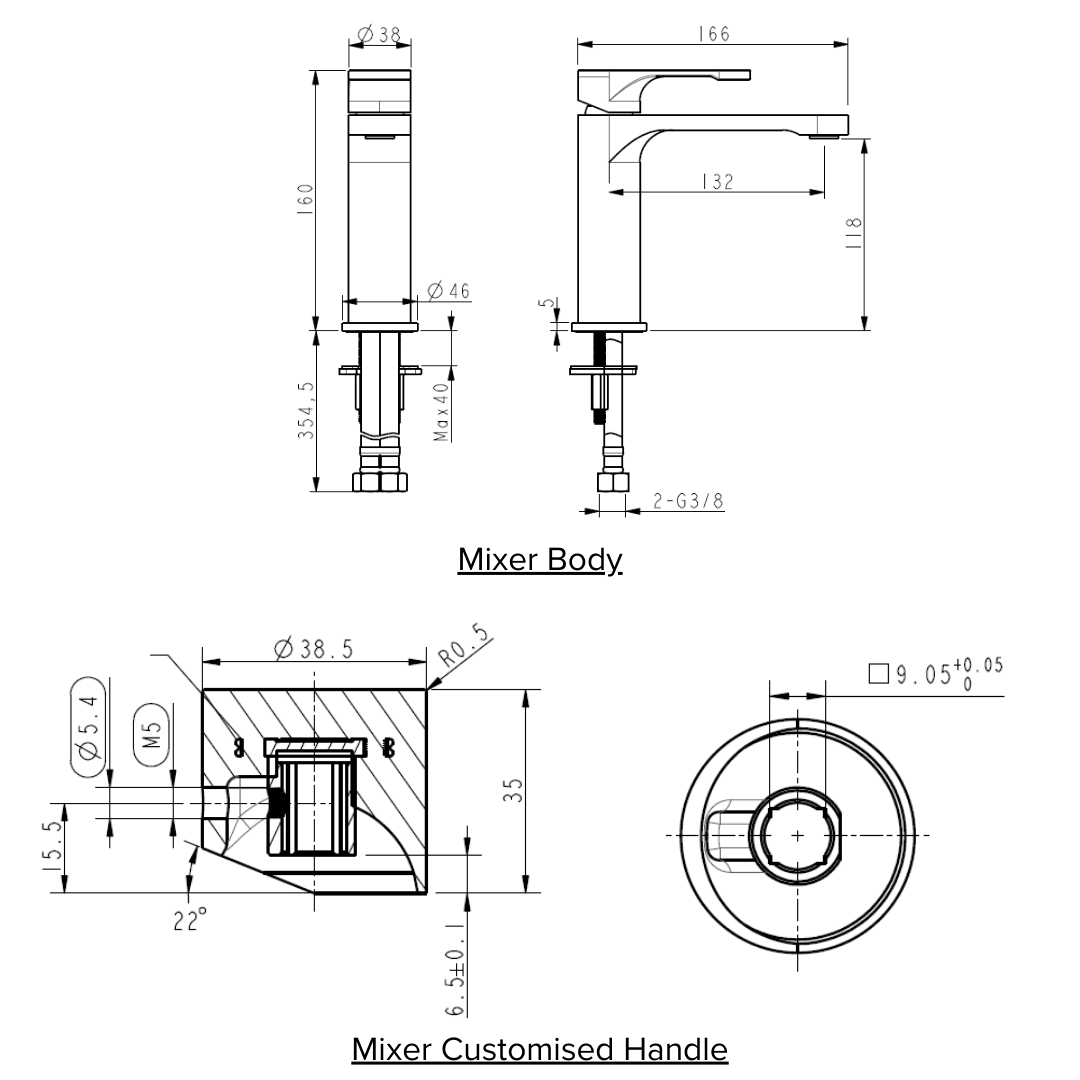 h+m Flow Deck Mount Single Lever Basin Mixer (Customisable Handles)