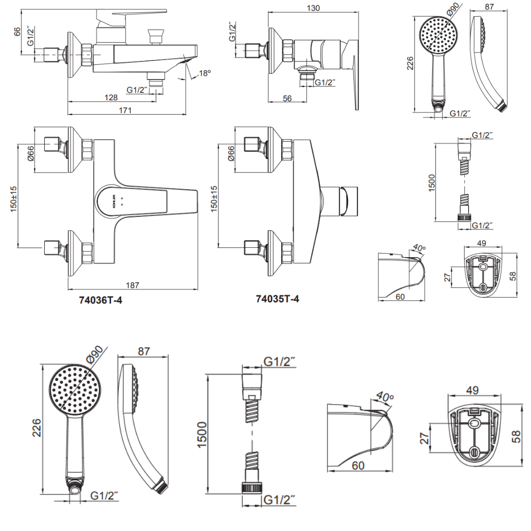 Kohler TAUT Wall Mount Exposed Bath/Shower Set - K-74036T-4E2-CP