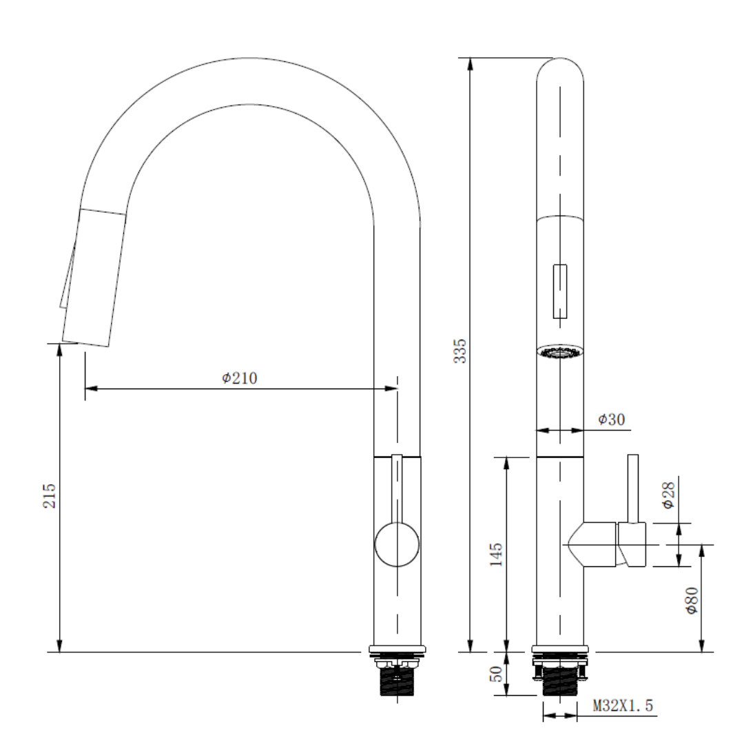 h+m Cold Water Kitchen Tap with Pull-Out Spout - KX8111