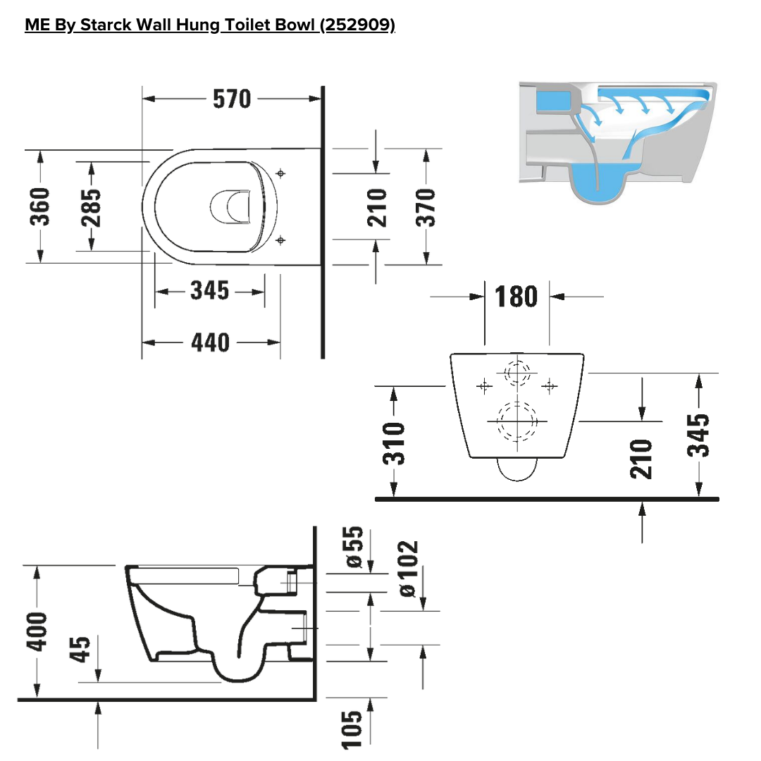 Duravit ME By Starck Rimless Wall Hung WC Bundle with Geberit Kappa Flushing System