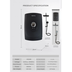 Mayer Mistral Instant Heater with Rain Shower in Gunmetal - MSH99