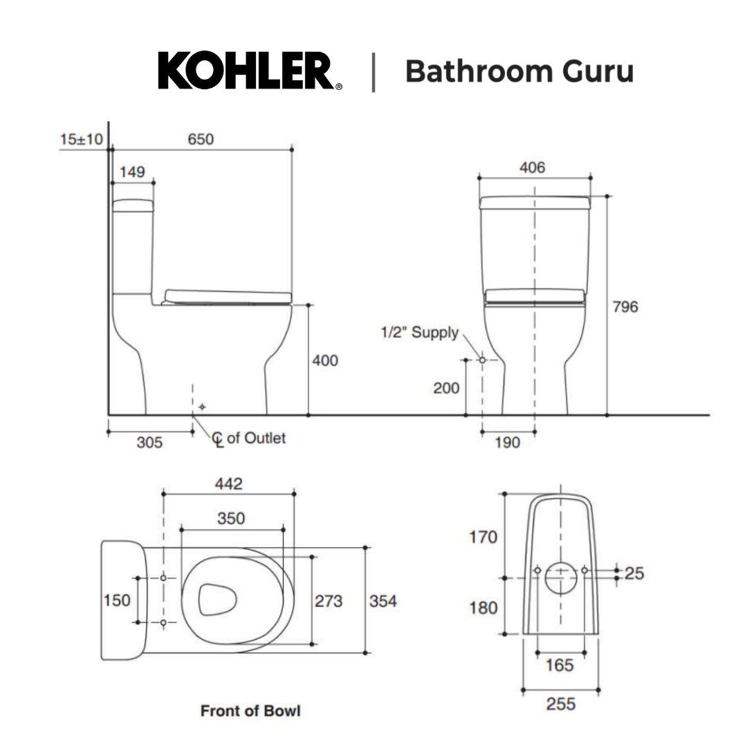 Kohler ODEON UP Close coupled bowl 76181K0