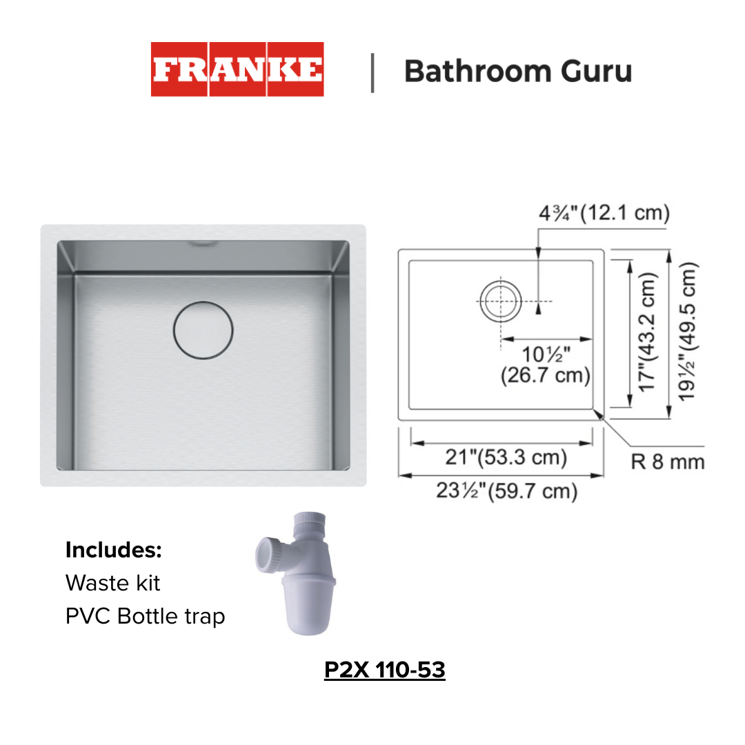 (Deep Bowl) Franke Pro 2.0 Single Bowl Undermount Kitchen Sink - P2X 110-53/61/76