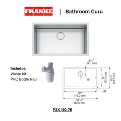 (Deep Bowl) Franke Pro 2.0 Single Bowl Undermount Kitchen Sink - P2X 110-53/61/76