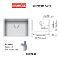 (Deep Bowl) Franke Pro 2.0 Single Bowl Undermount Kitchen Sink - P2X 110-53/61/76