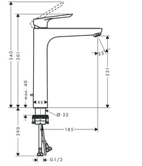 Hansgrohe Logis E Single Lever Basin Mixer 230 with Pop-Up Waste Set 71003009