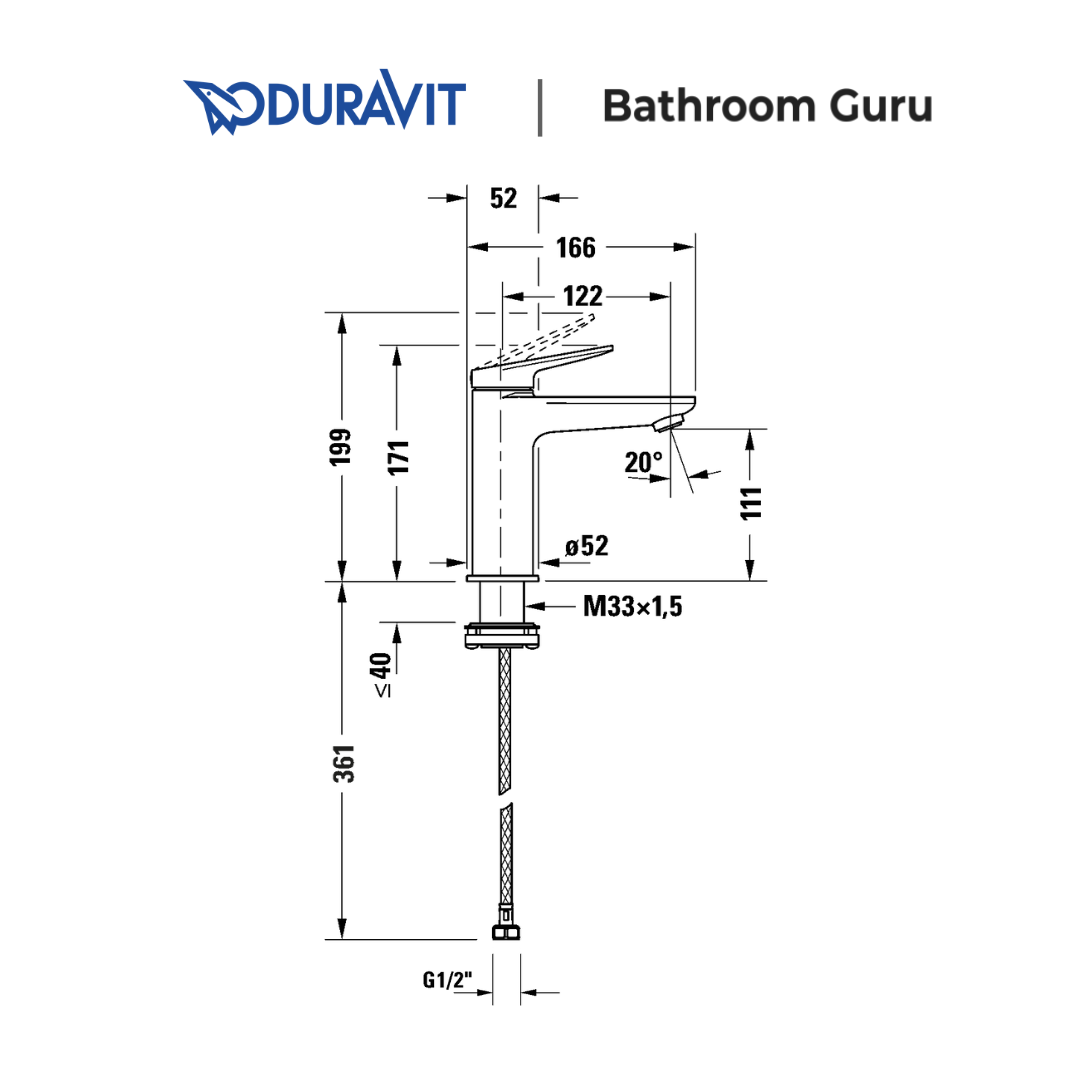 Duravit WAVE Single Lever Basin Mixer M Size - WA1020002