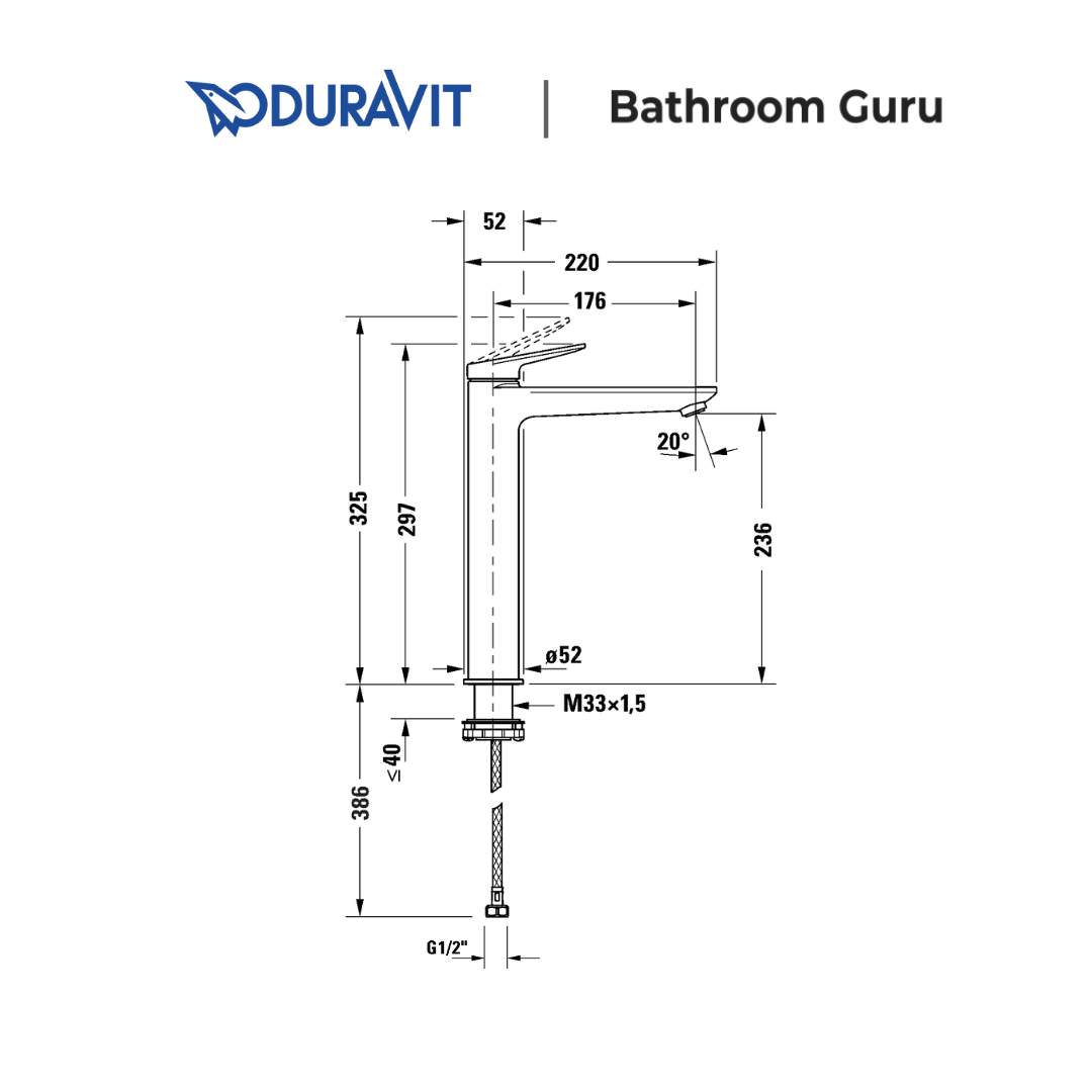 Duravit WAVE Single Lever Basin Mixer XL Size - WA1040002