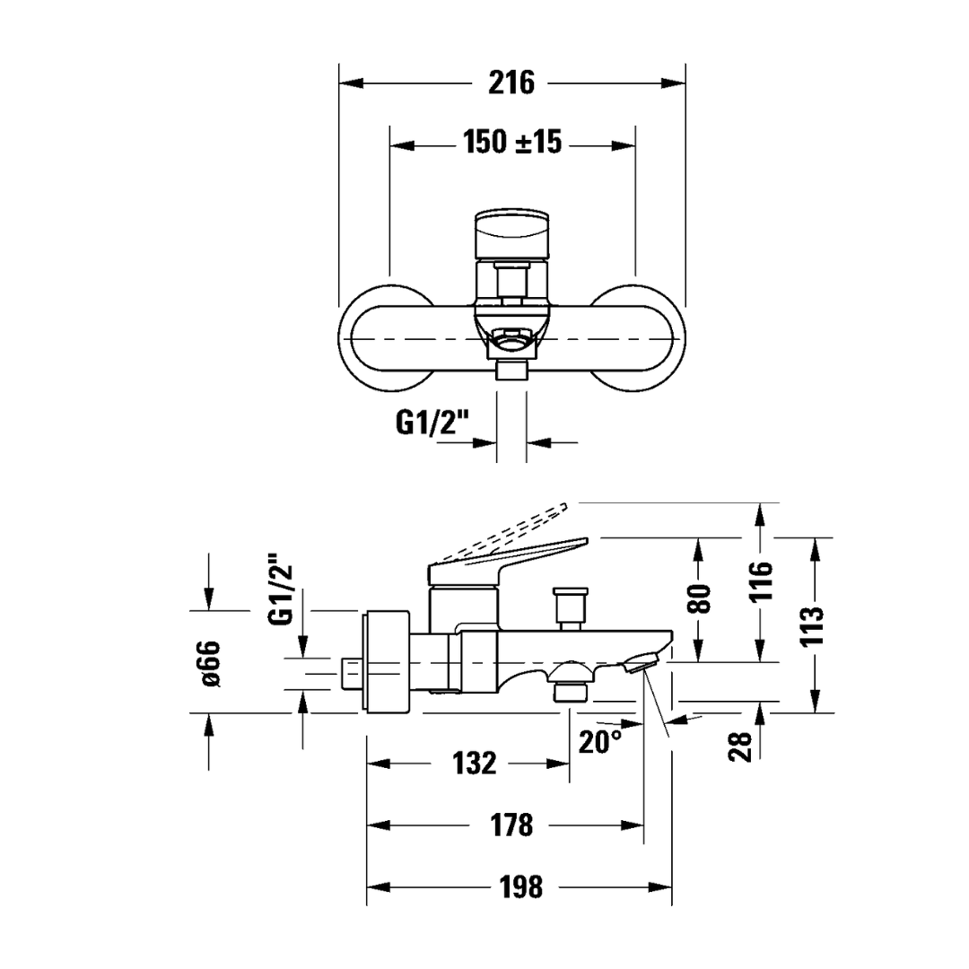 Duravit WAVE Exposed Type Bath/Shower Mixer - WA5230000