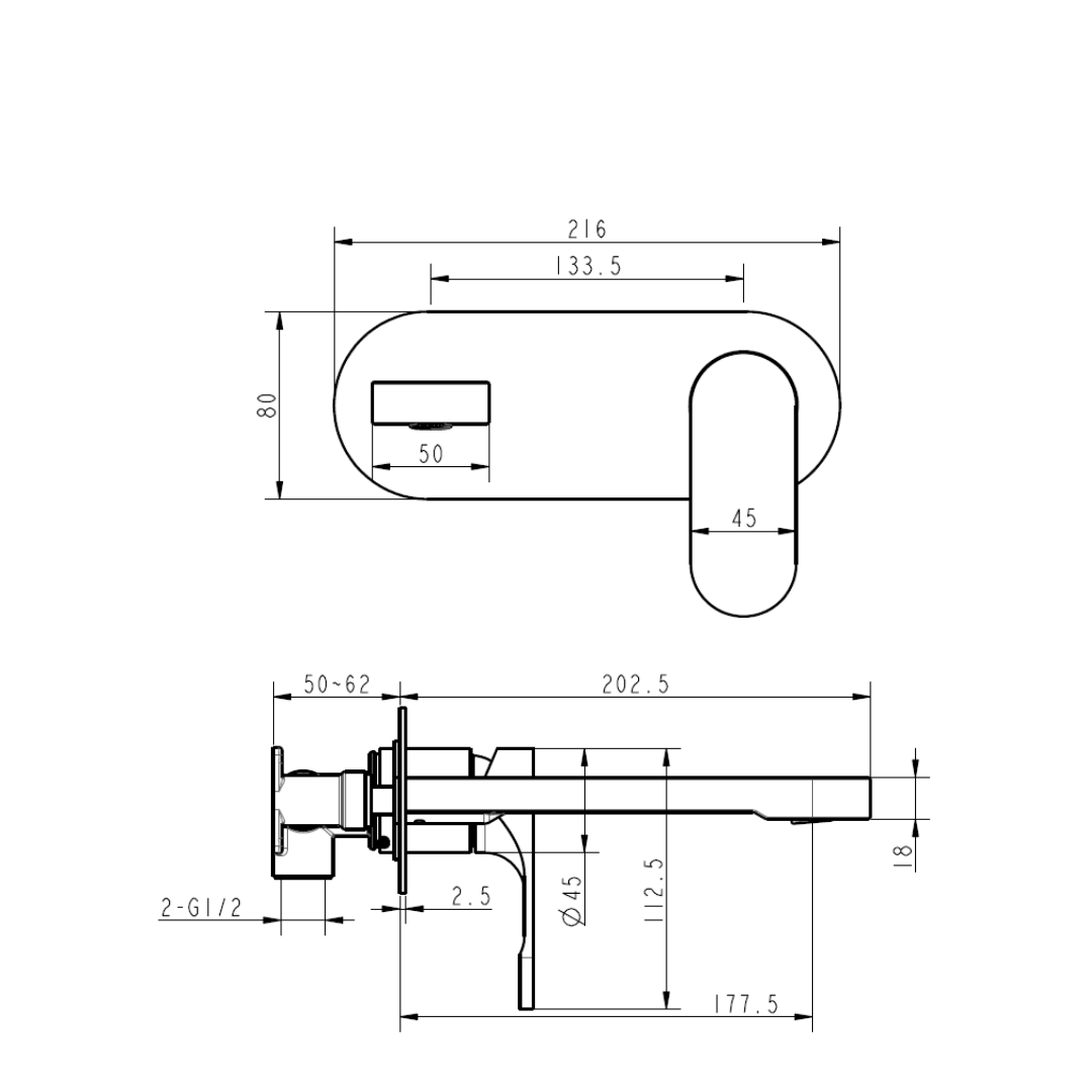 h+m Flow Wall-Mount Single Lever Basin Mixer - FL104