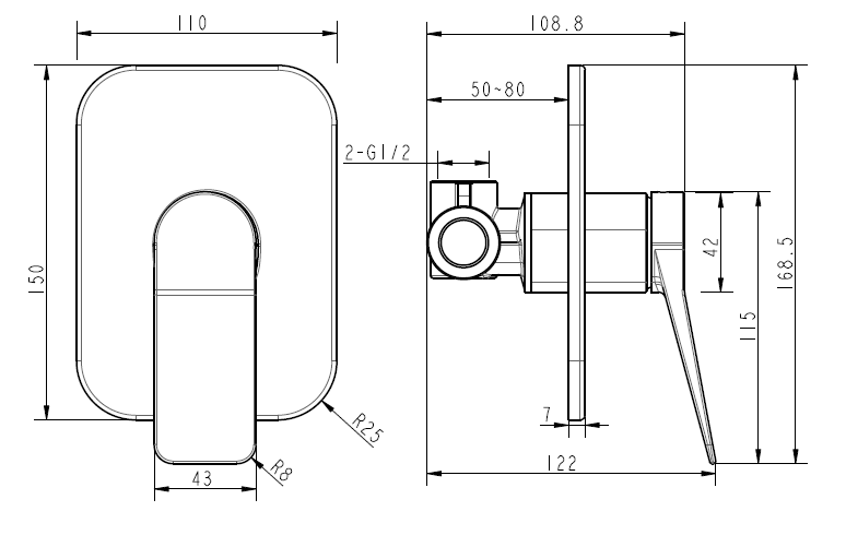 h+m Allure Concealed Shower Mixer (1 function) - AL301