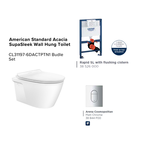 AMERICAN STANDARD (POWERFUL FLUSH) American Standard Acacia SupaSleek Wall Hung Toilet (with flush cistern and flush plate) CL31197-6DACTPTN1 Budle Set