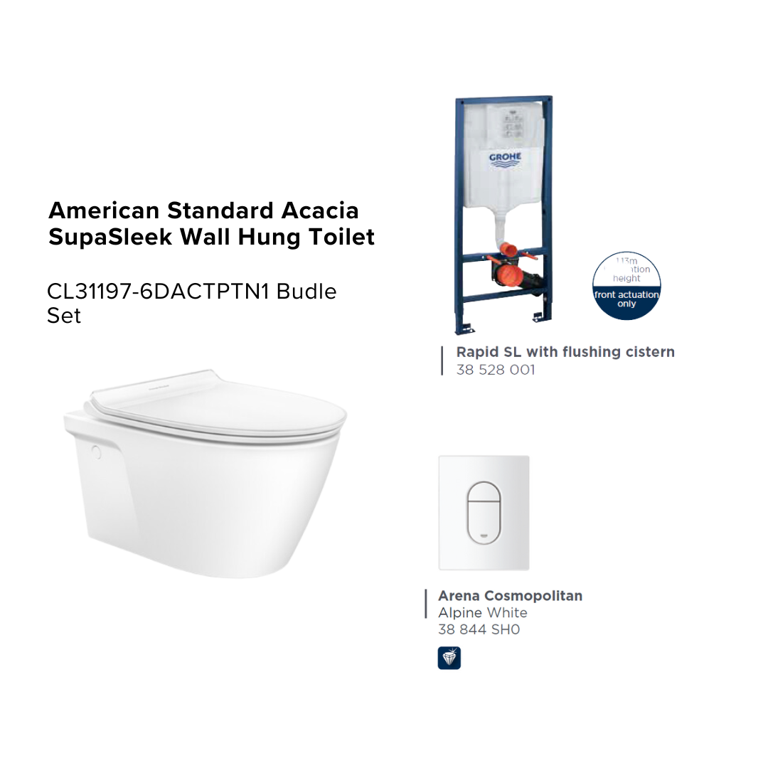AMERICAN STANDARD Acacia SupaSleek Wall Hung Toilet Bundle Set (CL31197-6DACTPTN1)