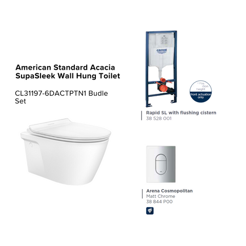 AMERICAN STANDARD (POWERFUL FLUSH) Acacia SupaSleek Wall Hung Toilet (with flush cistern and flush plate) Bundle Set (CL31197-6DACTN1)