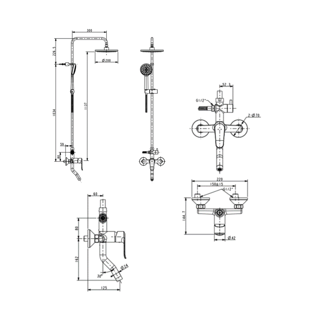 American Standard New Modern 3-way mixer with shower column FFAS9088-100500BC0