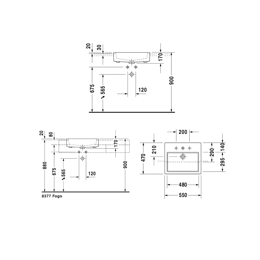 Duravit Vero rectangular semi-recessed basin DUR-03145500000-WHI 