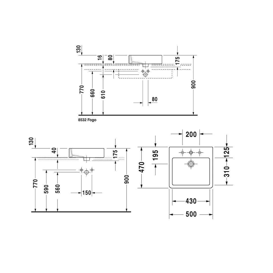 Duravit Vero rectangular countertop basin 500mm DUR-0452500000-WHI