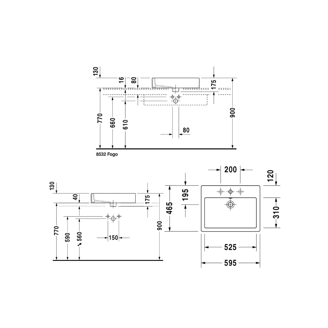 Duravit Vero rectangular countertop basin 595mm DUR-0452600000-WHI