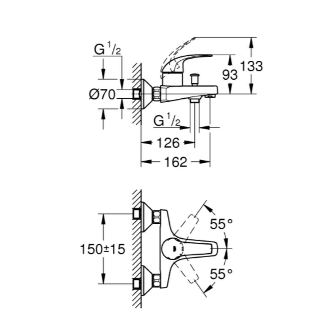 Grohe Baucurve Single-lever bath mixer 1/2" 23599000