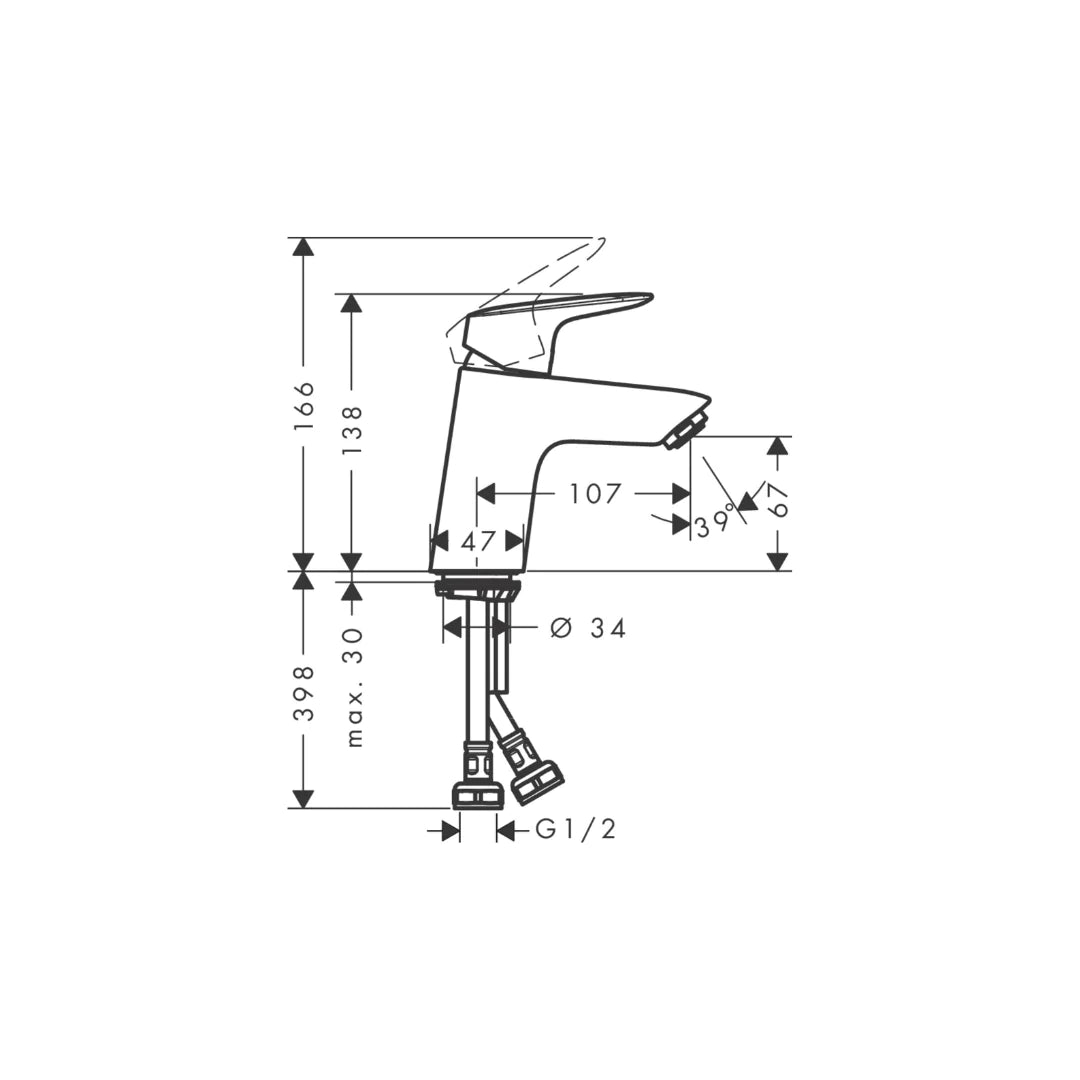 Hansgrohe Logis single lever basin mixer 70, DN15 comes with pop-up waste set G 1-1/4 71001009