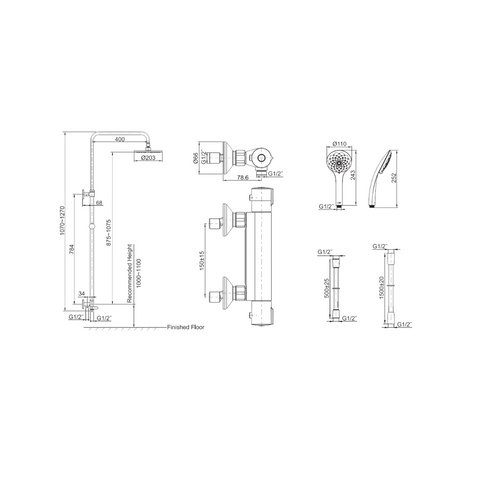 Kohler JULY Thermostatic 2-way shower column KOH-45352TC9E2CP-CHR