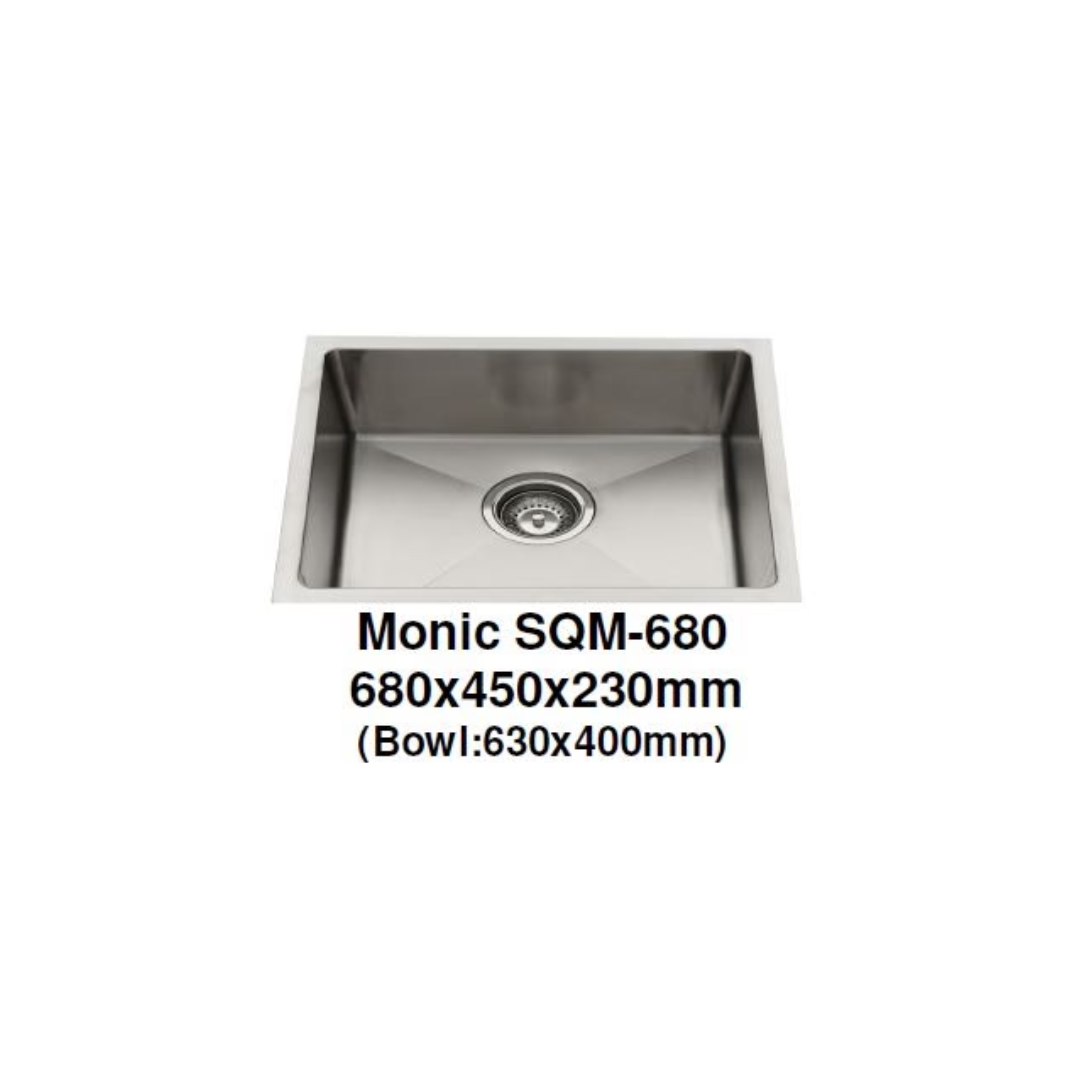 Monic Stainless steel single bowl undermount/drop-in sink MON-SQM680P-SST