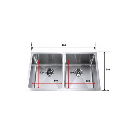 Monic Stainless steel 2-bowl undermount/drop-in sink MON-SQM760-SST