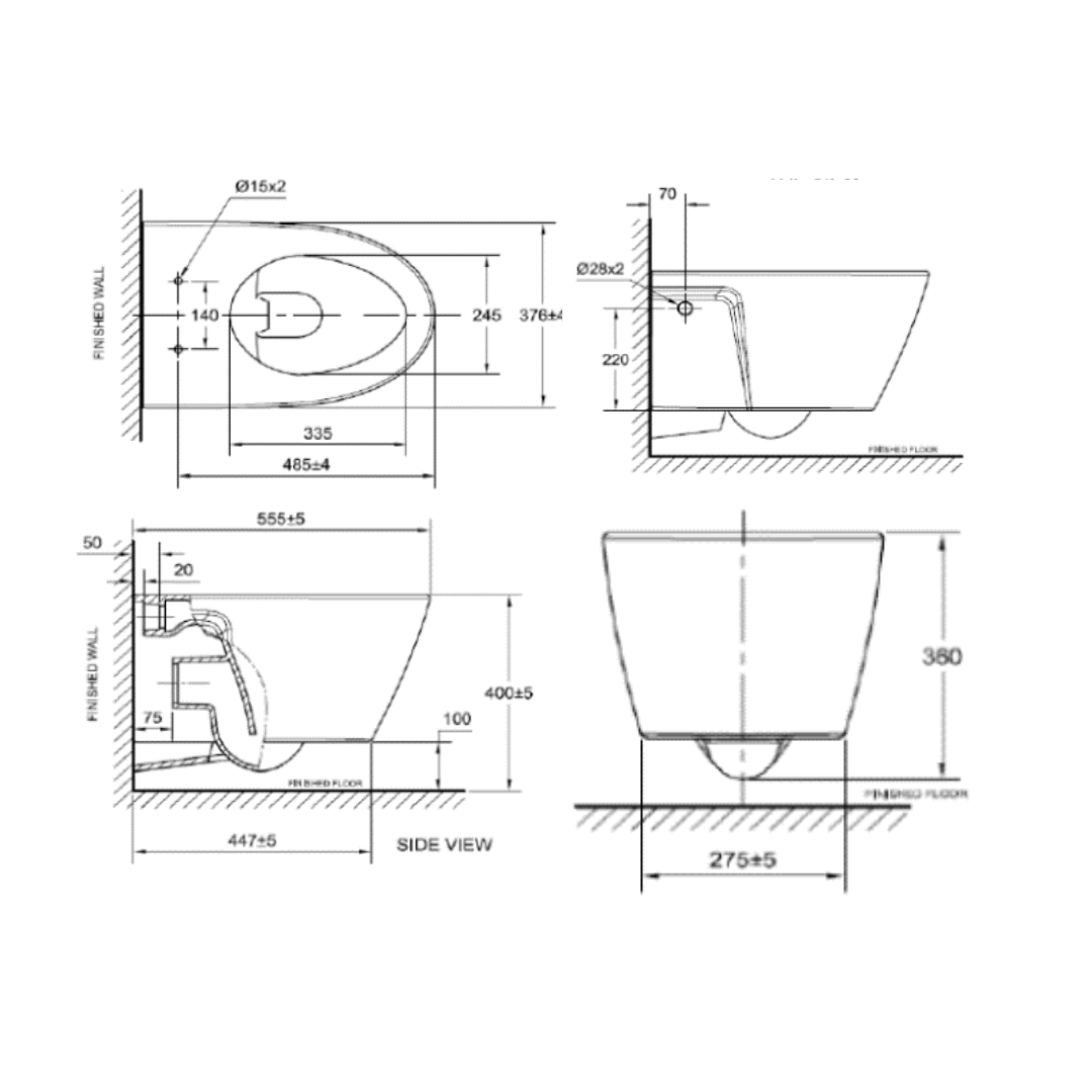 American Standard Acacia E Vortex Wall-Hung Toilet Bowl WC CL31197-6DACTN1