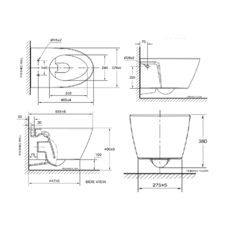 American Standard Acacia E Vortex Wall-Hung Toilet Bowl WC CL31197-6DACTN1